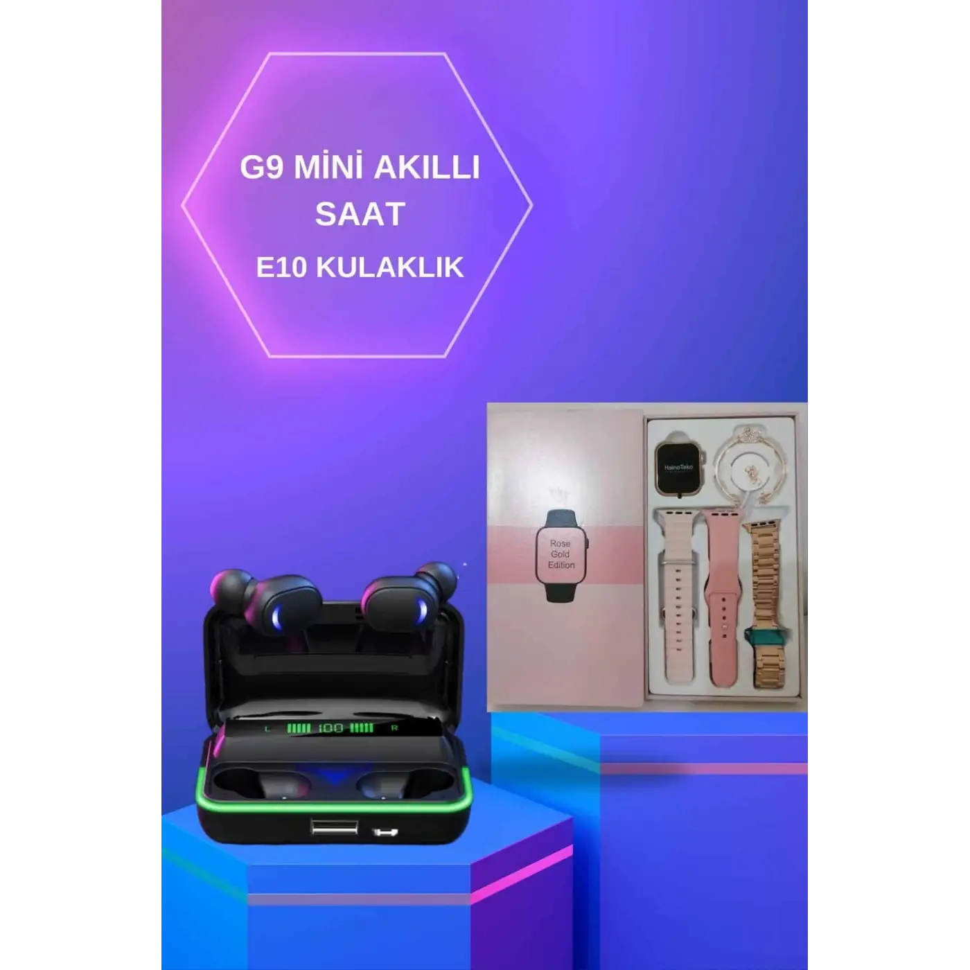 Kadınlara Özel Bileklik Hediyeli Akıllı Saat ve Dijital Göstergeli ANC Özellikli Bluetooth Kulaklık