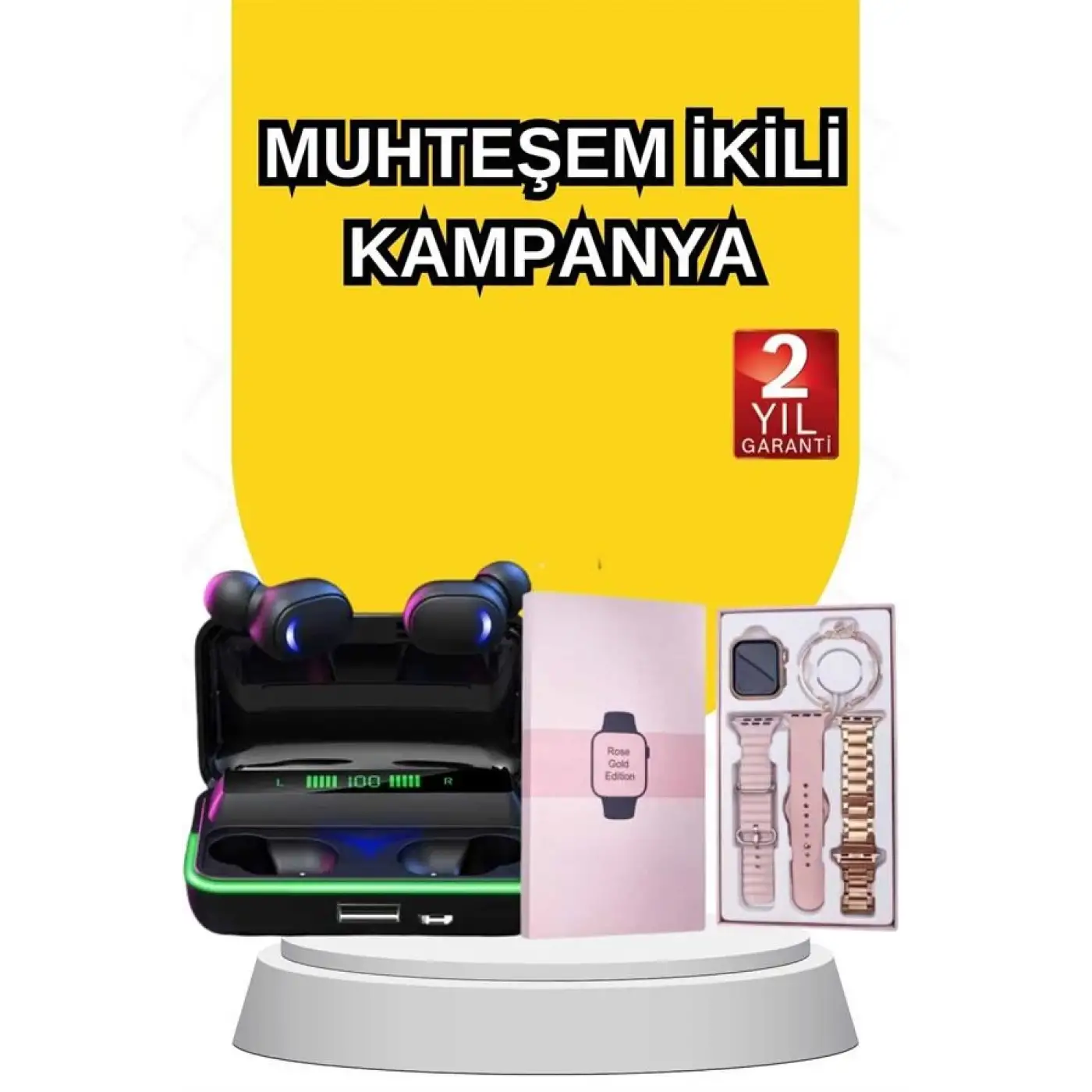 Kadınlara Özel Bileklik Hediyeli Akıllı Saat ve Dijital Göstergeli ANC Özellikli Bluetooth Kulaklık