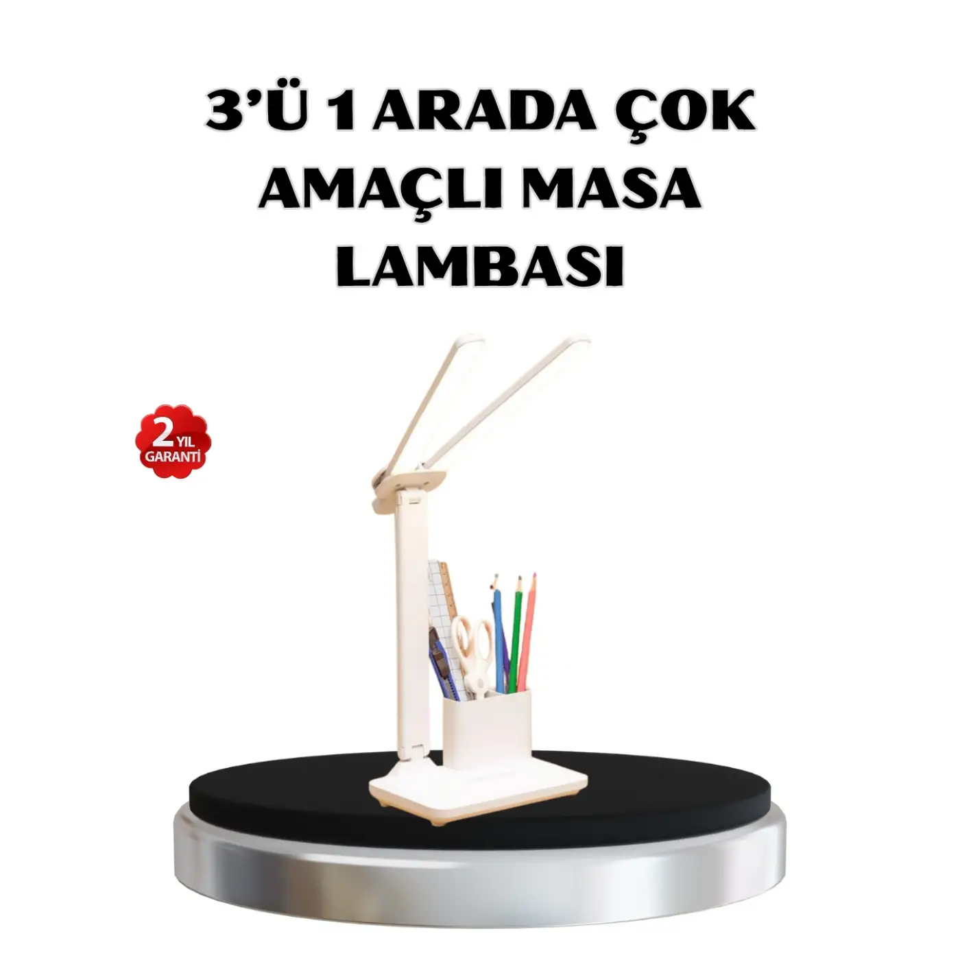 Kalemlik ve Telefon Standlı Masa Lambası – Kısılabilir LED Işık, Göz Dostu Tasarım