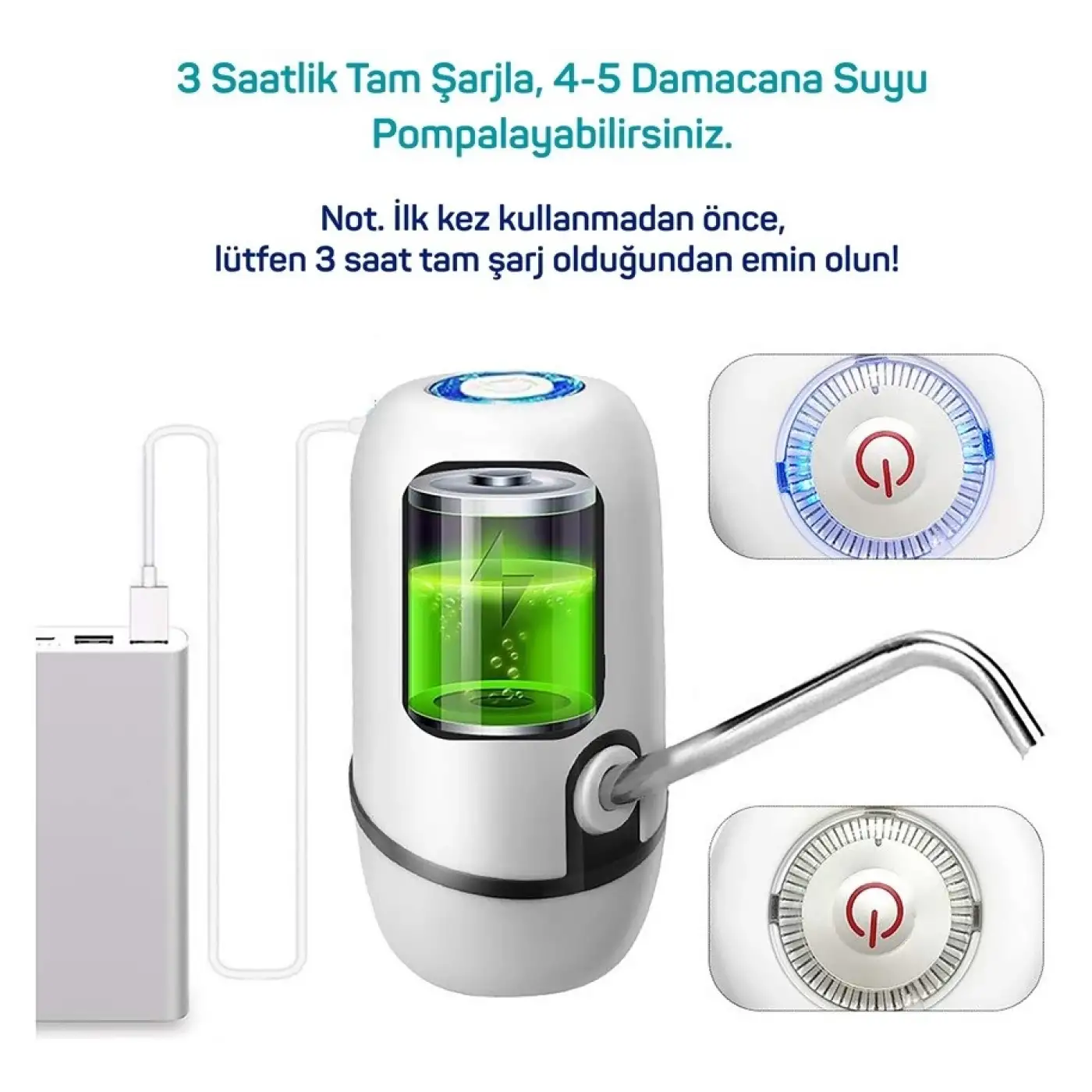 Kampta Piknikte Yazlıkta Şarjlı Damacana Otomatik Su Pompası