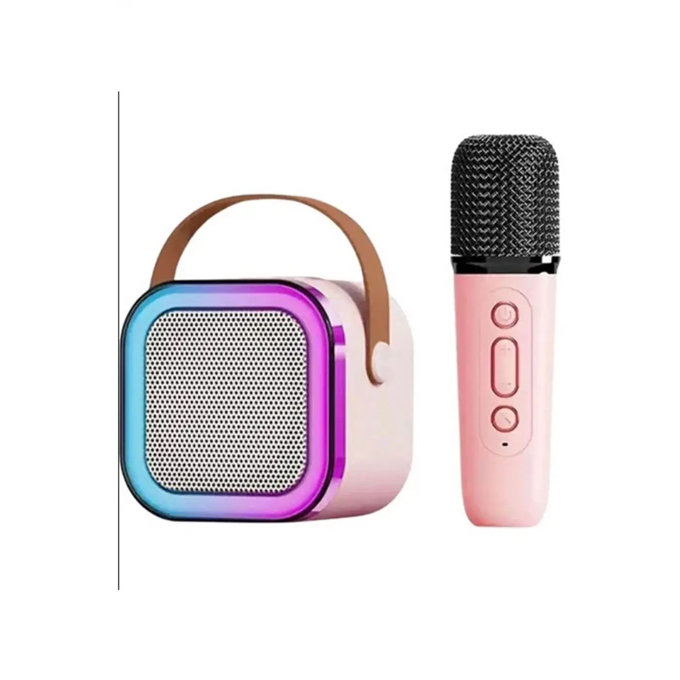 Karaoke Kablosuz Hoparlör Mikrofonlu Rgb Işıklı Bluetooth Speaker Tf Kart/usb Pembe