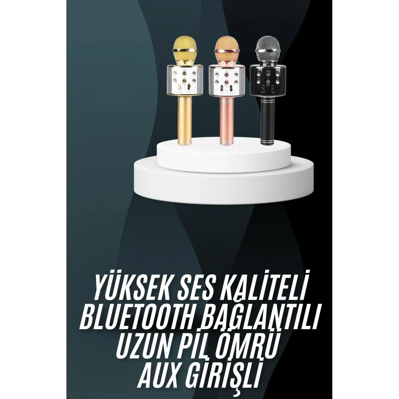 Karaoke Mikrofon Bluetooth Bağlantılı Aux Girişli Uzun Pil Ömrü Yüksek Ses Kaliteli