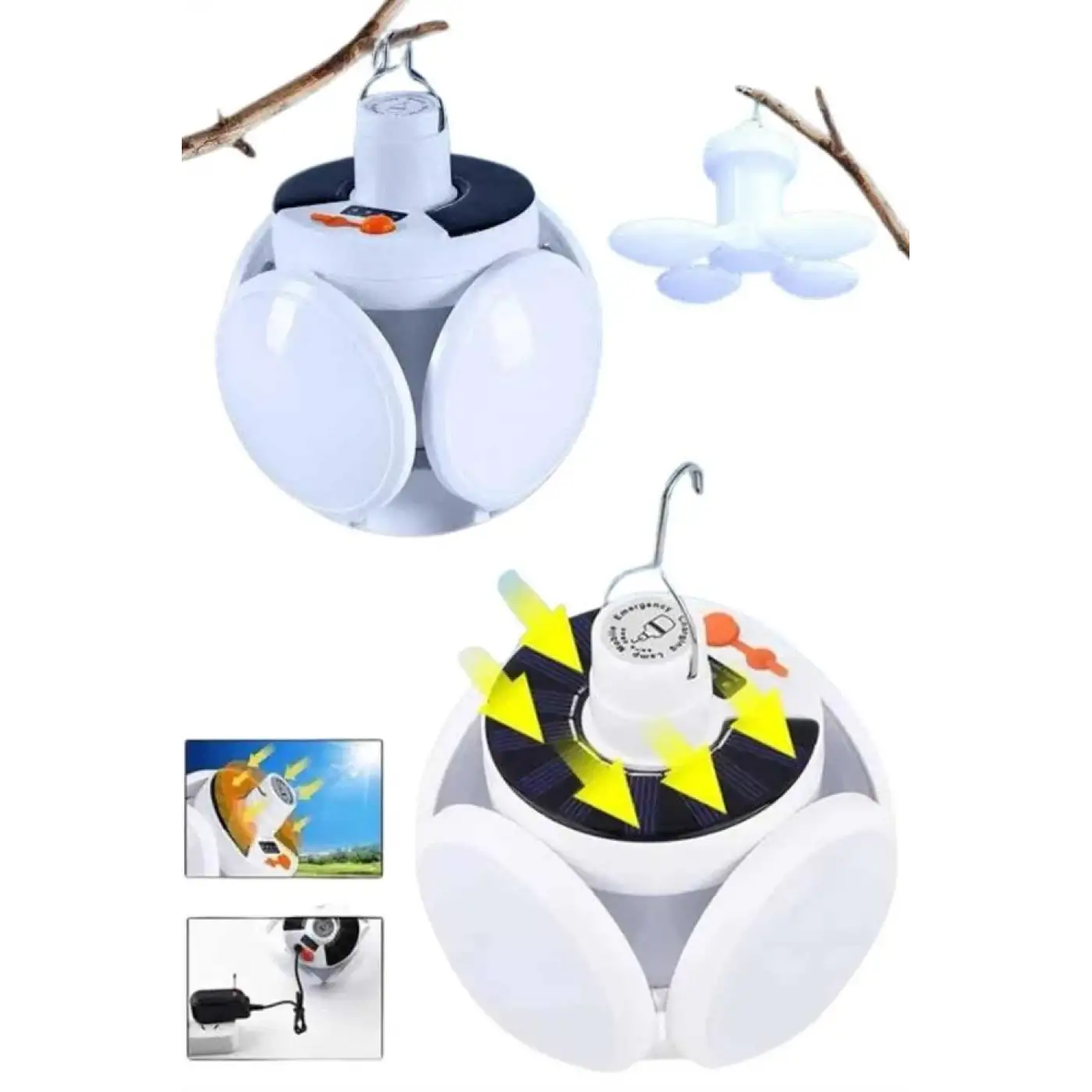 Katlanabilir Askılı Kamp Lambası 5 Kanatlı Pratik Güneş Enerjili