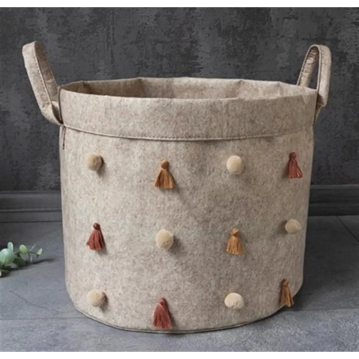 Katlanabilir Çok Amaçlı Ponponlu Yuvarlak Düzenleyici Saklama Kutusu Organizer Keçe (maxi Boy) - 03778