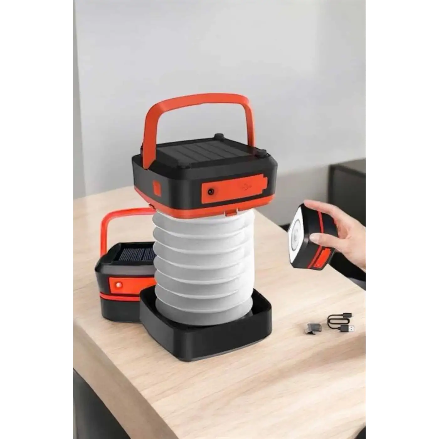 Katlanabilir Kamp Lambası Solar Fener Görünümlü 3 Kademeli Şarjlı