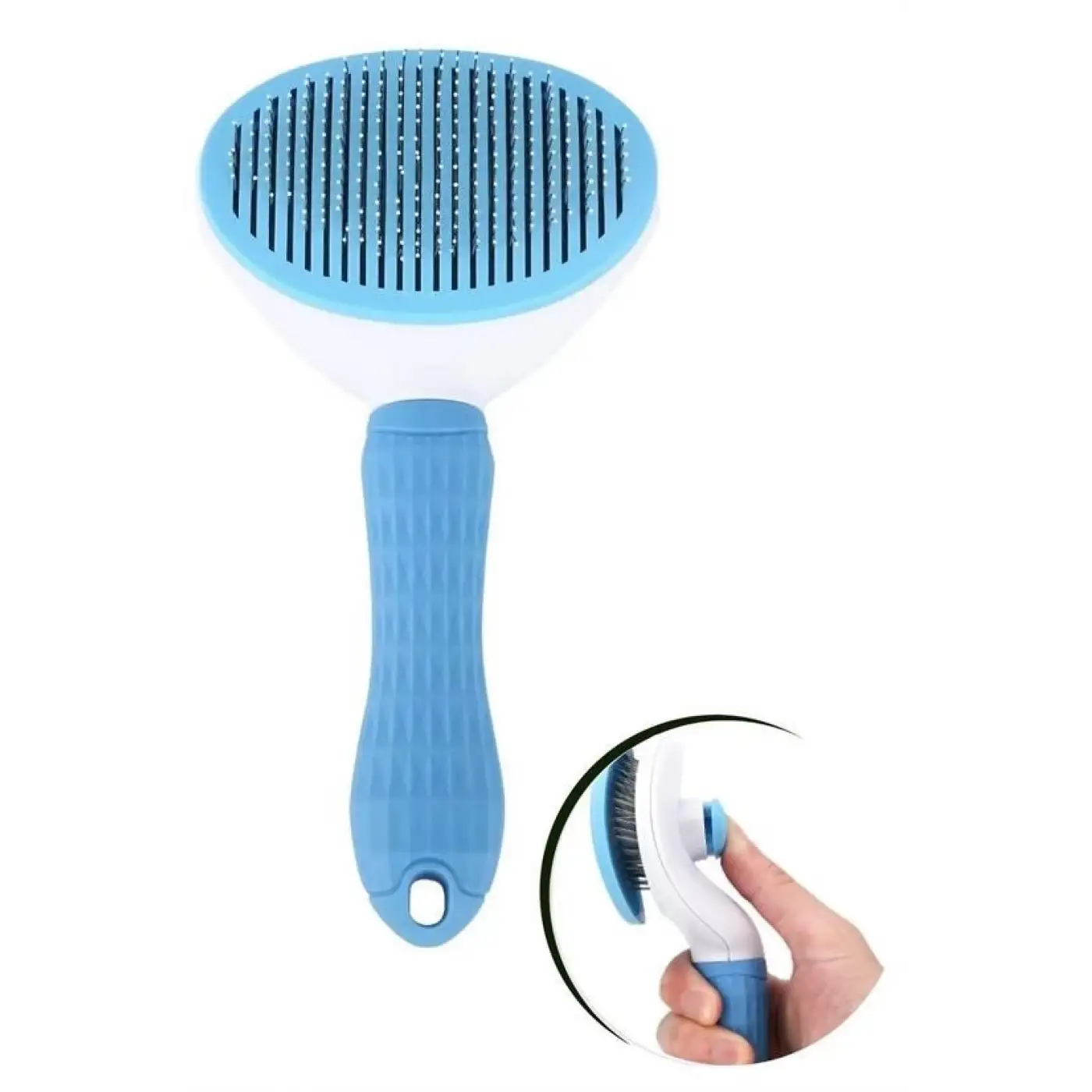 Kedi Köpek Tüy Toplayıcı Kendini Temizleyebilen Ergonomik Saplı Evcil Hayvan Tarağı Mavi