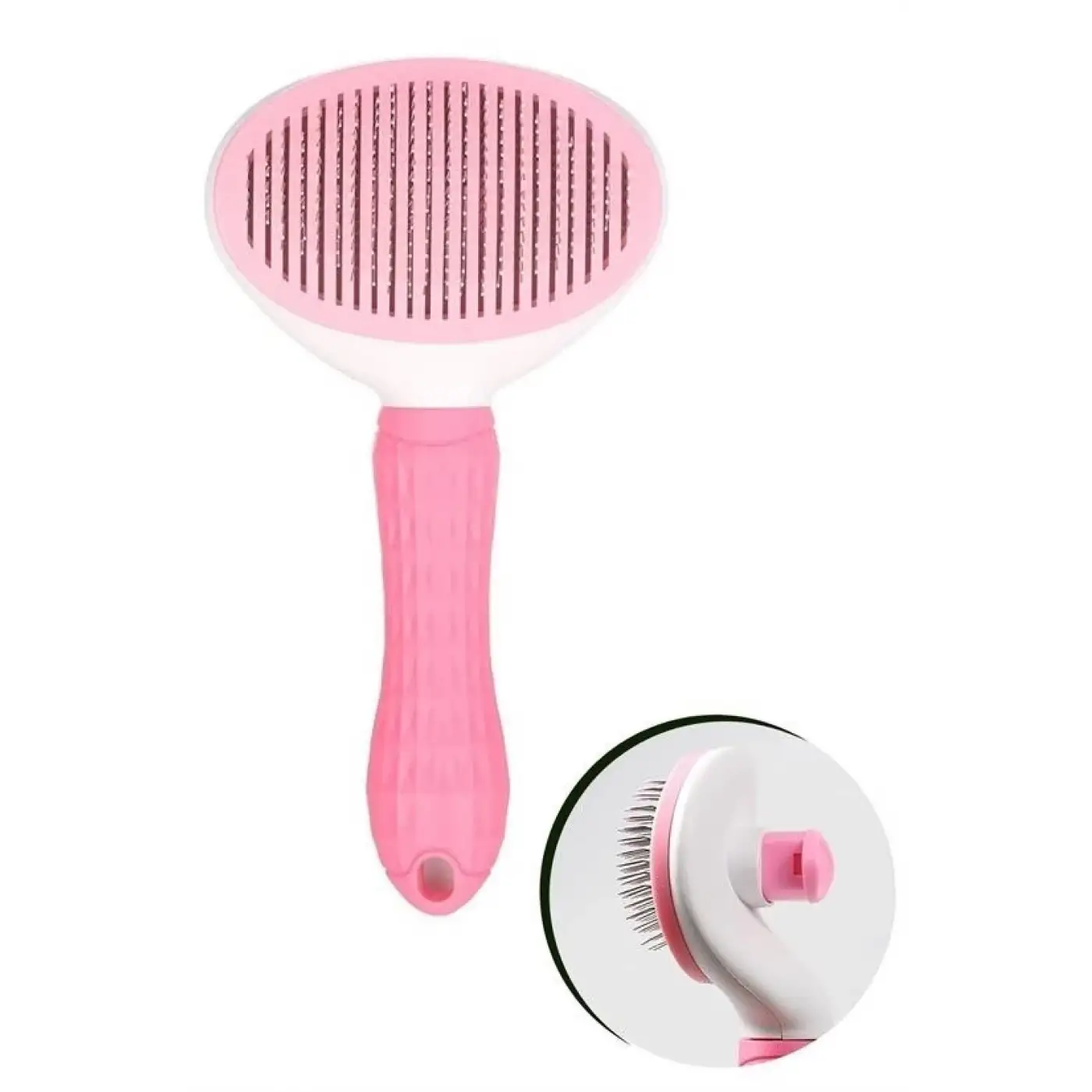 Kedi Köpek Tüy Toplayıcı Kendini Temizleyebilen Ergonomik Saplı Evcil Hayvan Tarağı Pembe