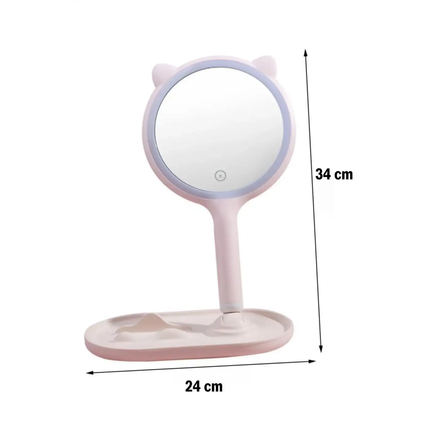 Kedi Kulaklı Telefon Standlı Yuvarlak Dokunmatik Led Ayarlı Masa Üstü Makyaj Aynası