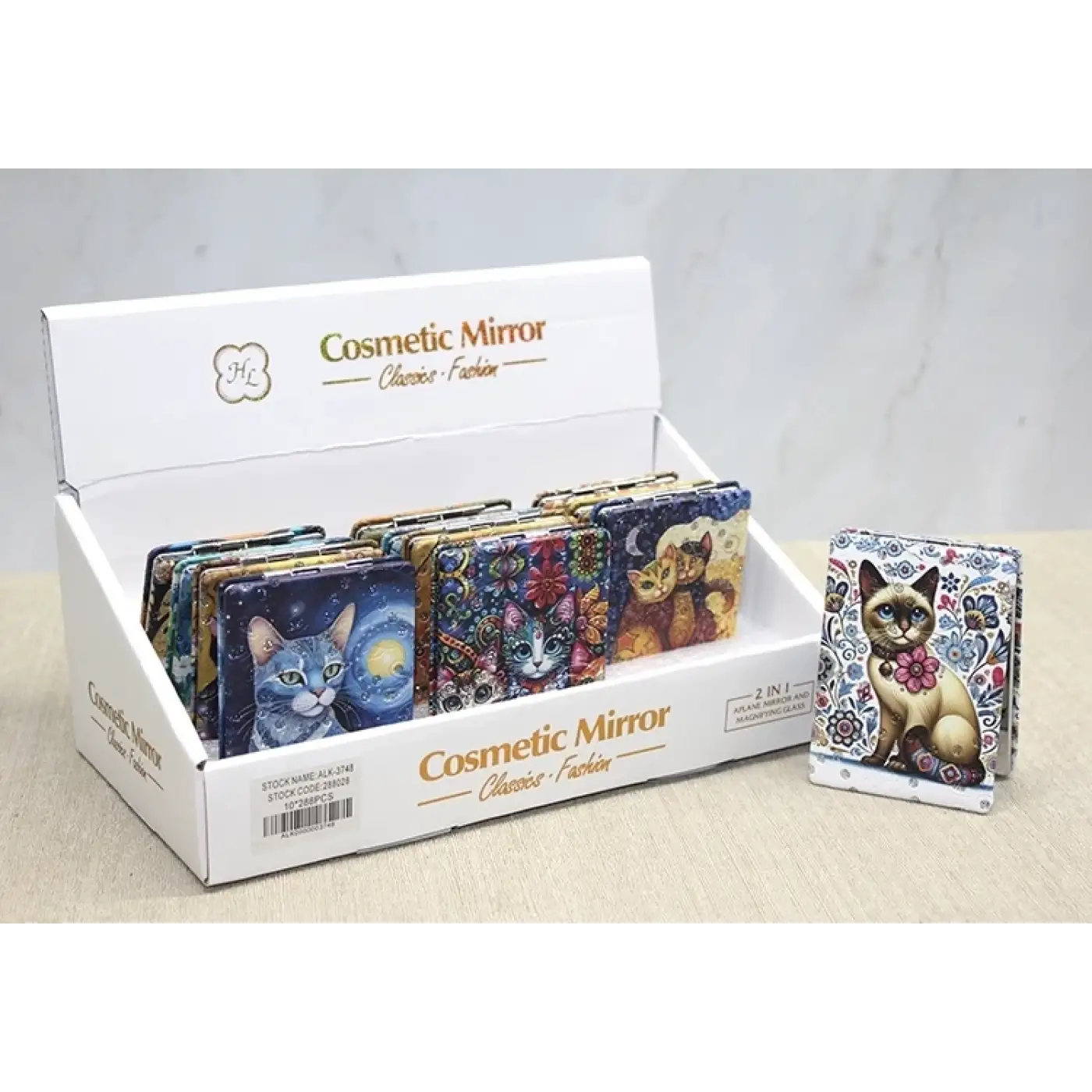 Kedi Taşlı El Aynası Dikdörtgen İnce Alk3748