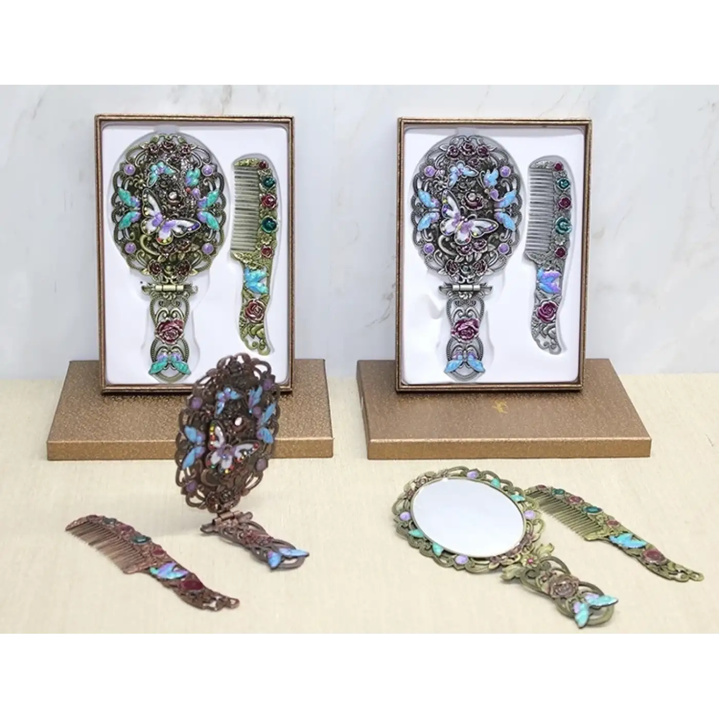 Kelebek Katlanabilir Ayna Ve Tarak Seti Büyük Boy Alk4981