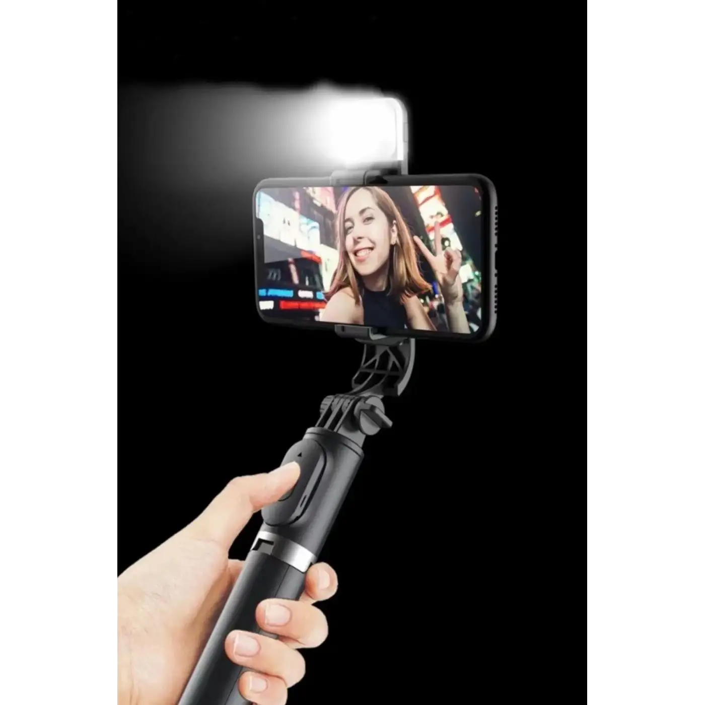 Kendiliğinden Işıklı Masaüstü Tripod Olabilen Telefon Tutuculu Kablosuz Kumandalı Selfie Çubuğu