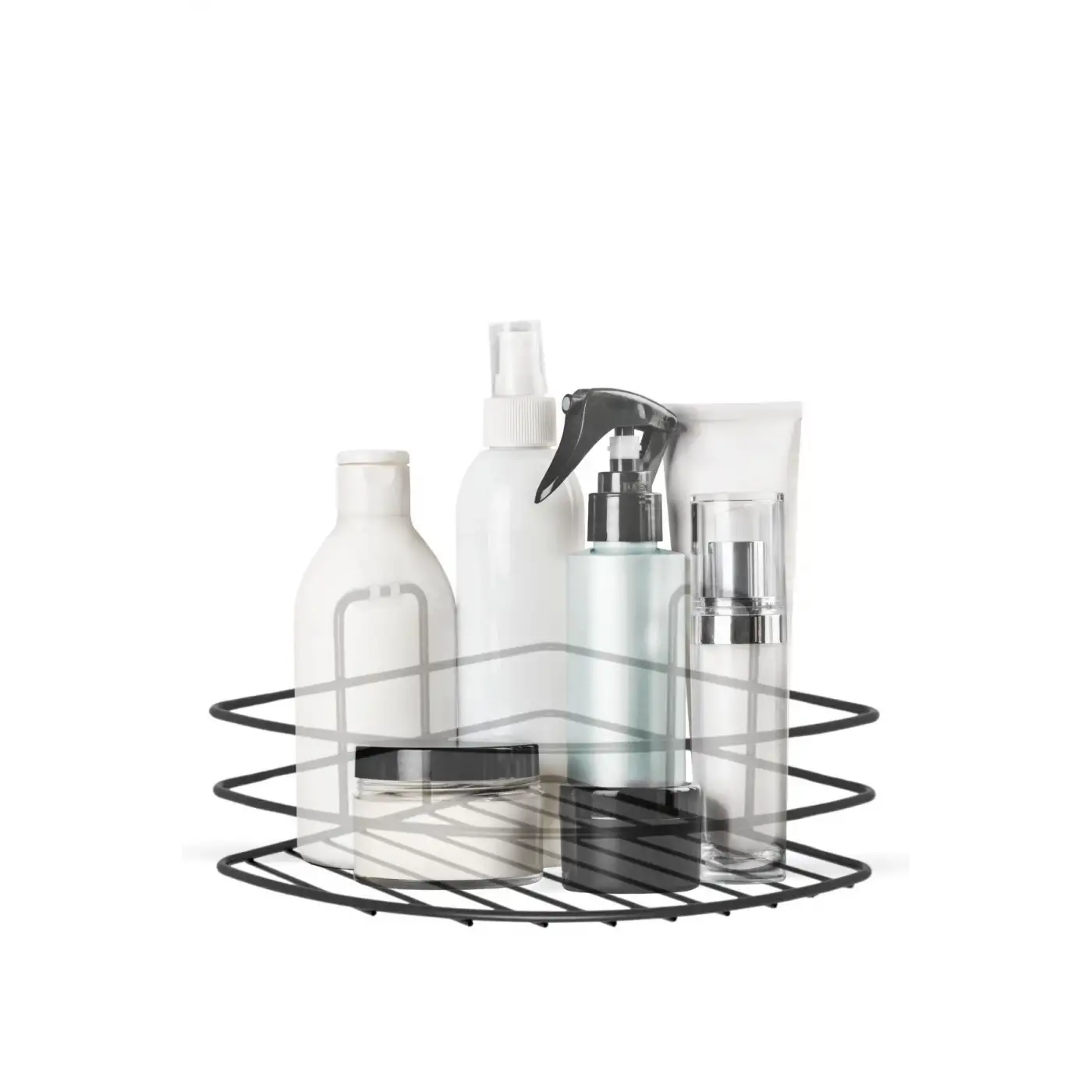 Kendiliğinden Yapışkanlı Montaj Gerektirmeyen Tek Katlı Banyo Askı Köşe Şampuanlık Siyah