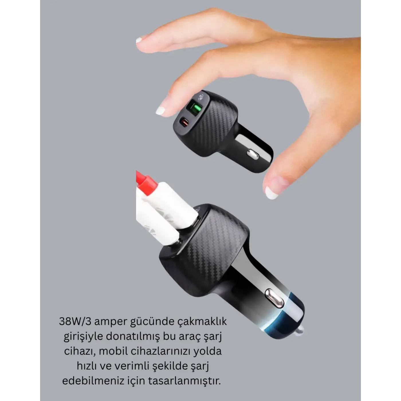 Kompakt Tasarımlı Type-C + USB Girişli Araç Şarj Başlığı