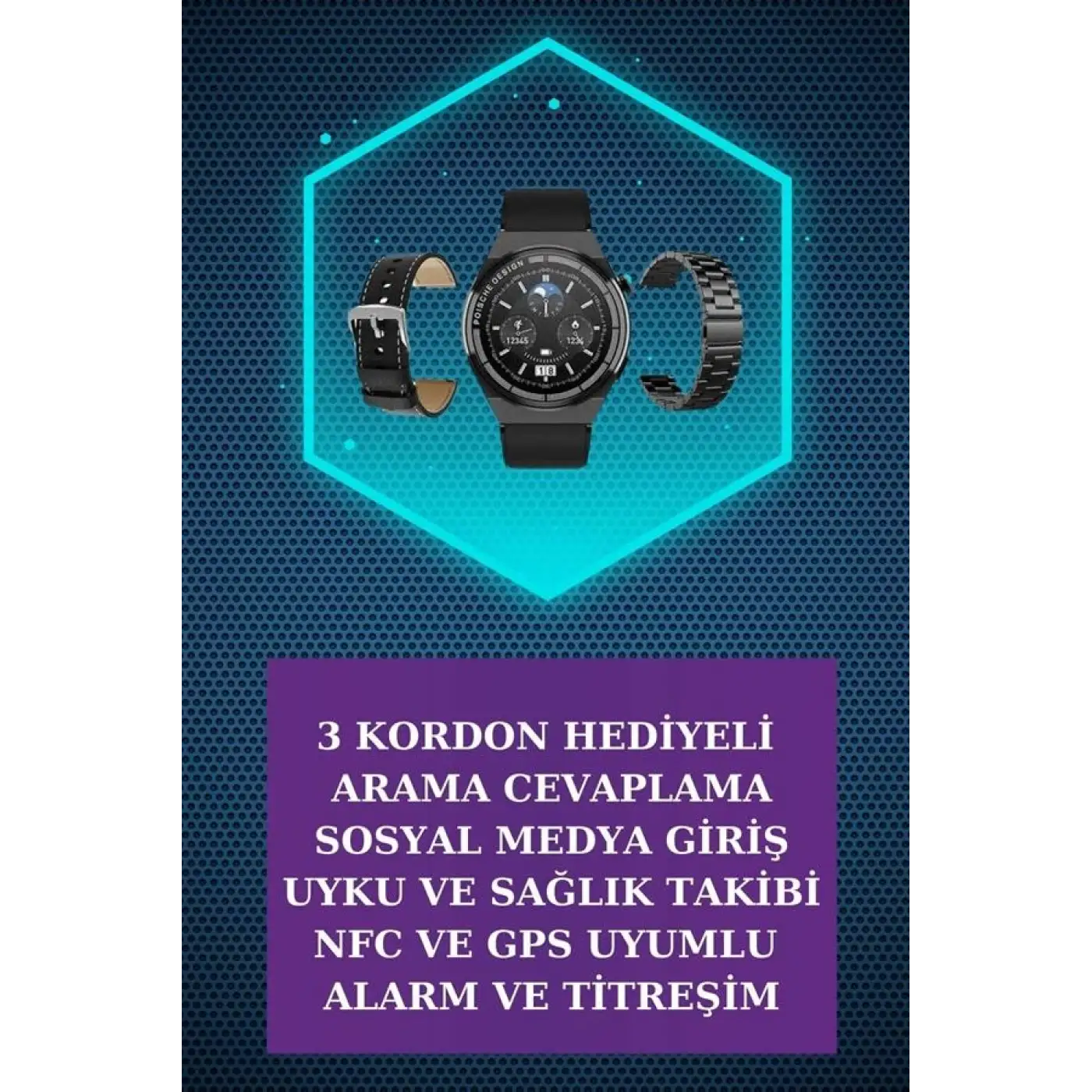 Kulak İçi Kablosuz Bluetooth Kulaklık ve NFC ve GPS Özellikli Akıllı Saat Alarm ve Titreşim