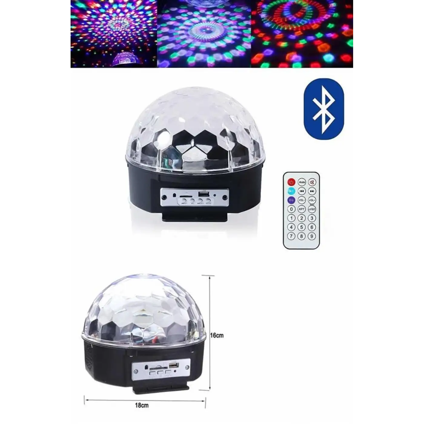 Küre Disko Topu Müzik Çalar Renkli Lazer Işıklı Bluetooth Disko Parti Işığı Kumandalı