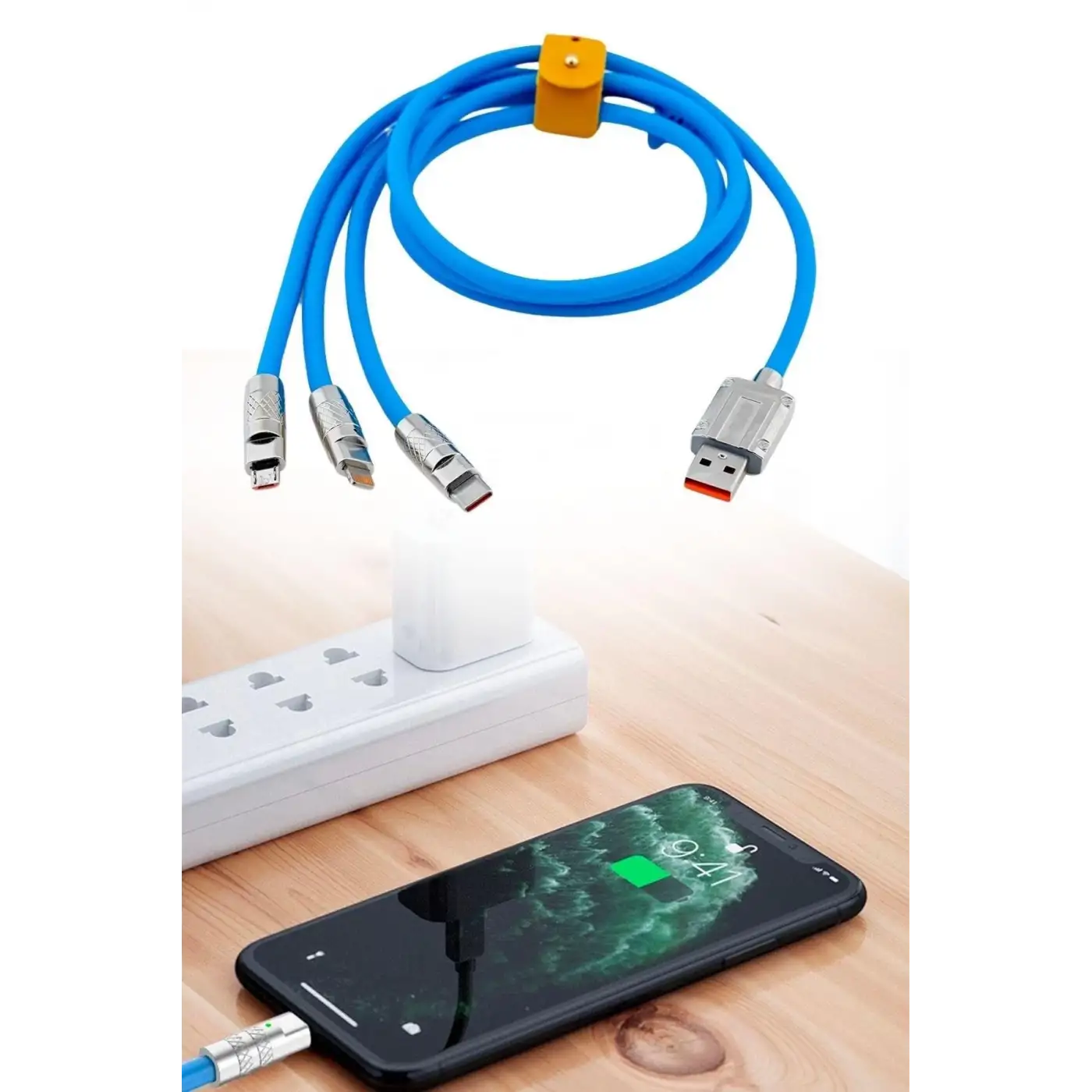 Kutulu  3 Şarj Aleti 1 Arada Çinko Alaşım Hızlı Şarj Kablosu Mavi 3 İn 1