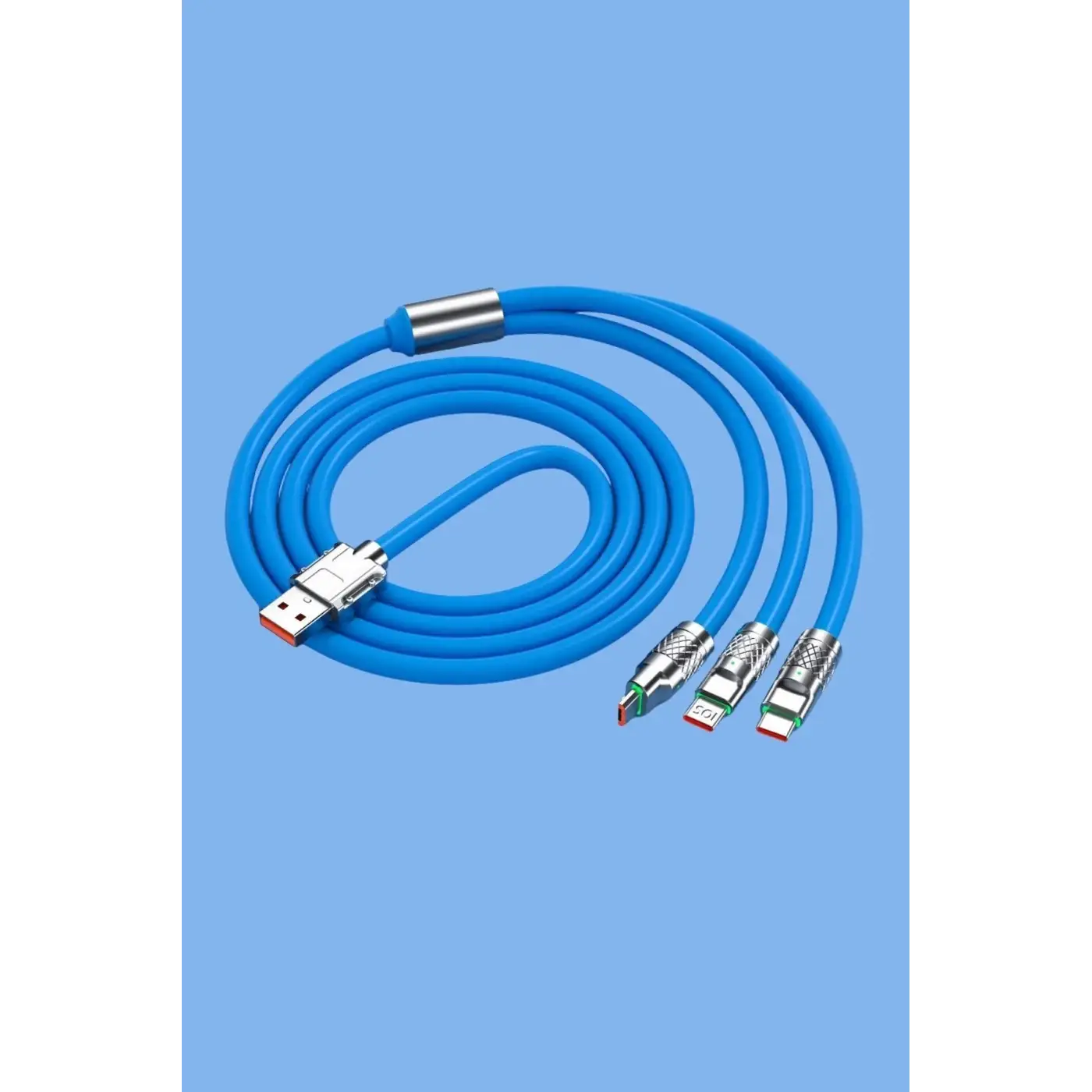 Kutulu  3 Şarj Aleti 1 Arada Çinko Alaşım Hızlı Şarj Kablosu Mavi 3 İn 1