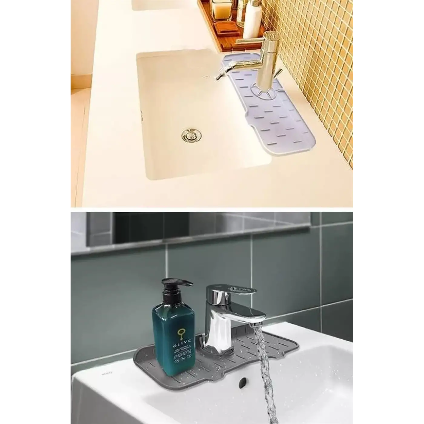 Lavabo İçin Silikon Esnek Mat Musluk Sapı Damlama Tutucu Raf Mutfak Tezgahı Sıçrama Koruma