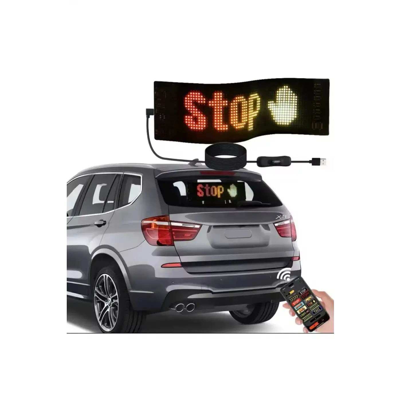 Led Ekran Matrix Panel Cama Yapışan En Büyük Boy 16x96 Led Sayısı Araba Yazısı 12cm-59.5cm