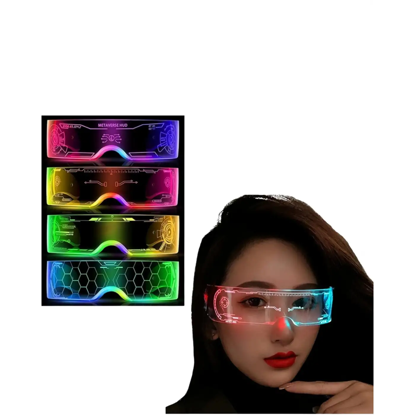 LED Işıklı Rave Gözlüğü 7 Renk 5 Işık Modu Futuristik Tasarım