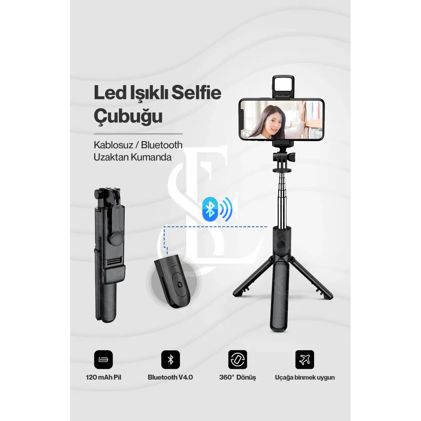 Led Işıklı Selfie Çubuğu Bluetooth Kumandalı Kablosuz Tripot Selfie Monopod Selfie Stick