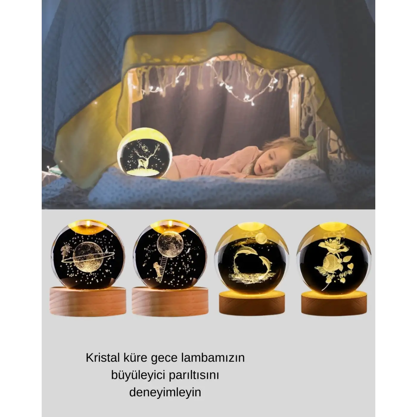 LED Işıklı Yunus Küre Ahşap Standlı Modern Dekoratif Aksesuar