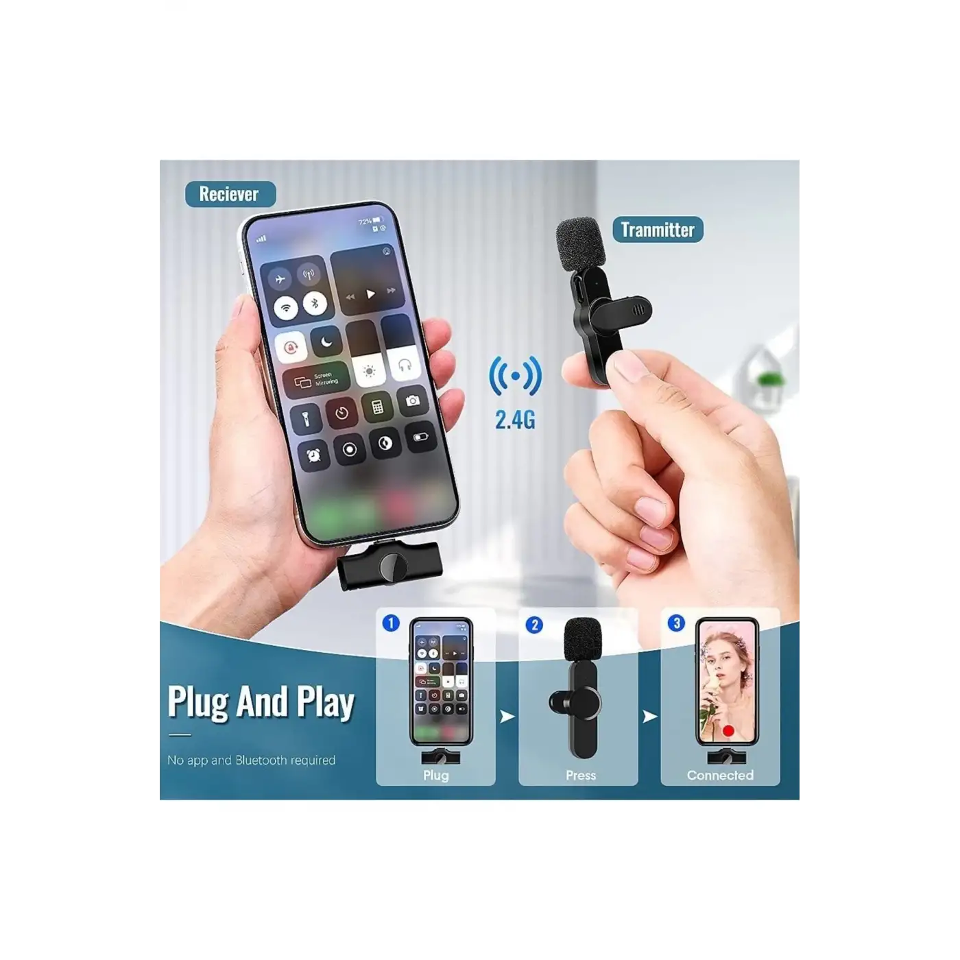 Lightning Girişli Iphone Uyumlu Ikili Kablosuz Yaka Mikrofonu Youtube Facebook Tiktok Vlog