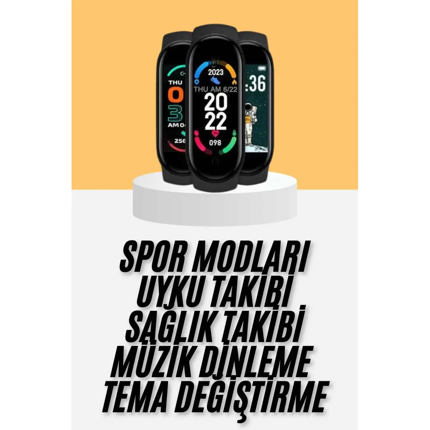 M6 Akıllı Bileklik Siyah Adımsayar Spor Takibi Android ve İOS Uyumlu