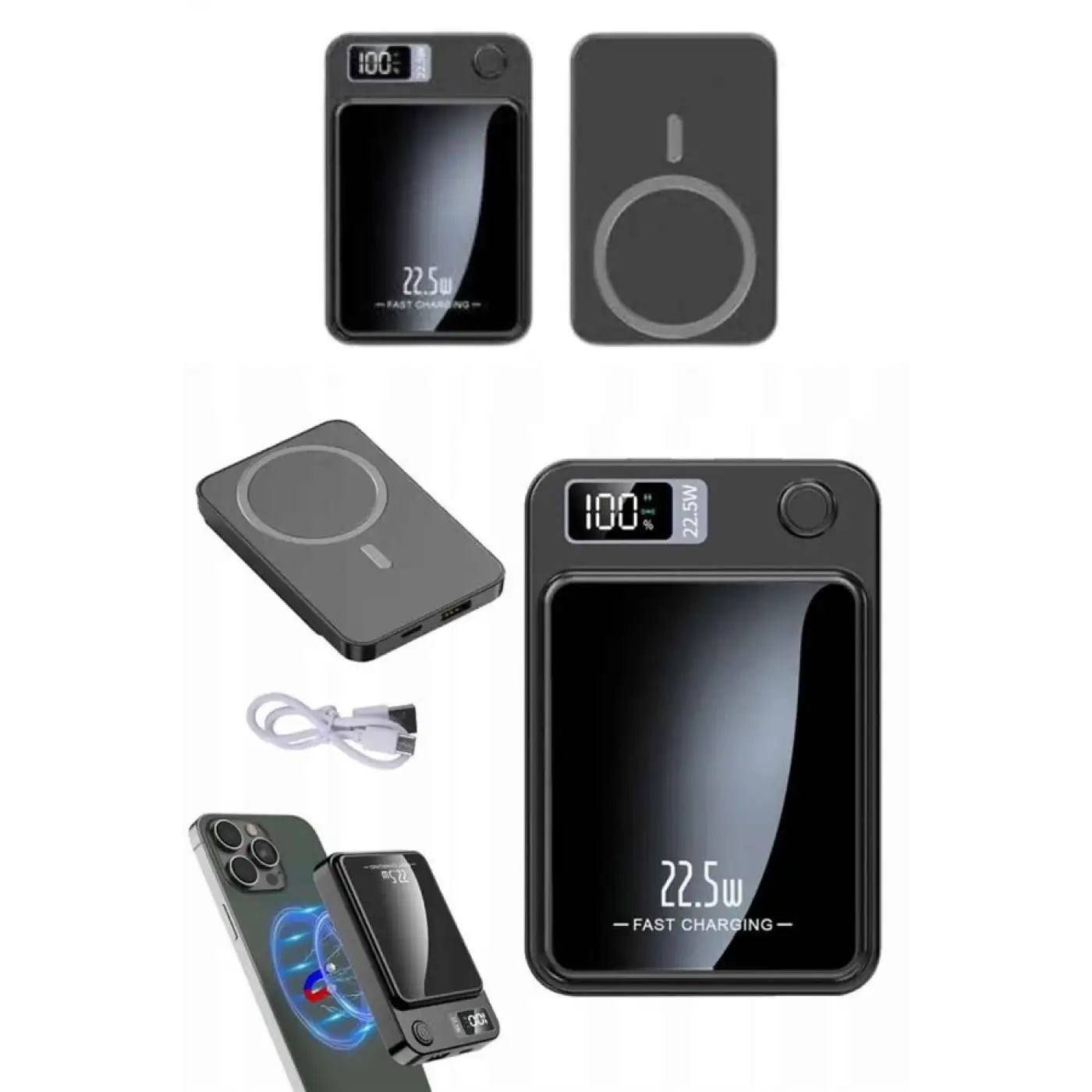 Magsafe Powerbank 10.000 mAh 22.5 Watt Hızlı Şarj Göstergeli Kablosuz Taşınabilir Şarj