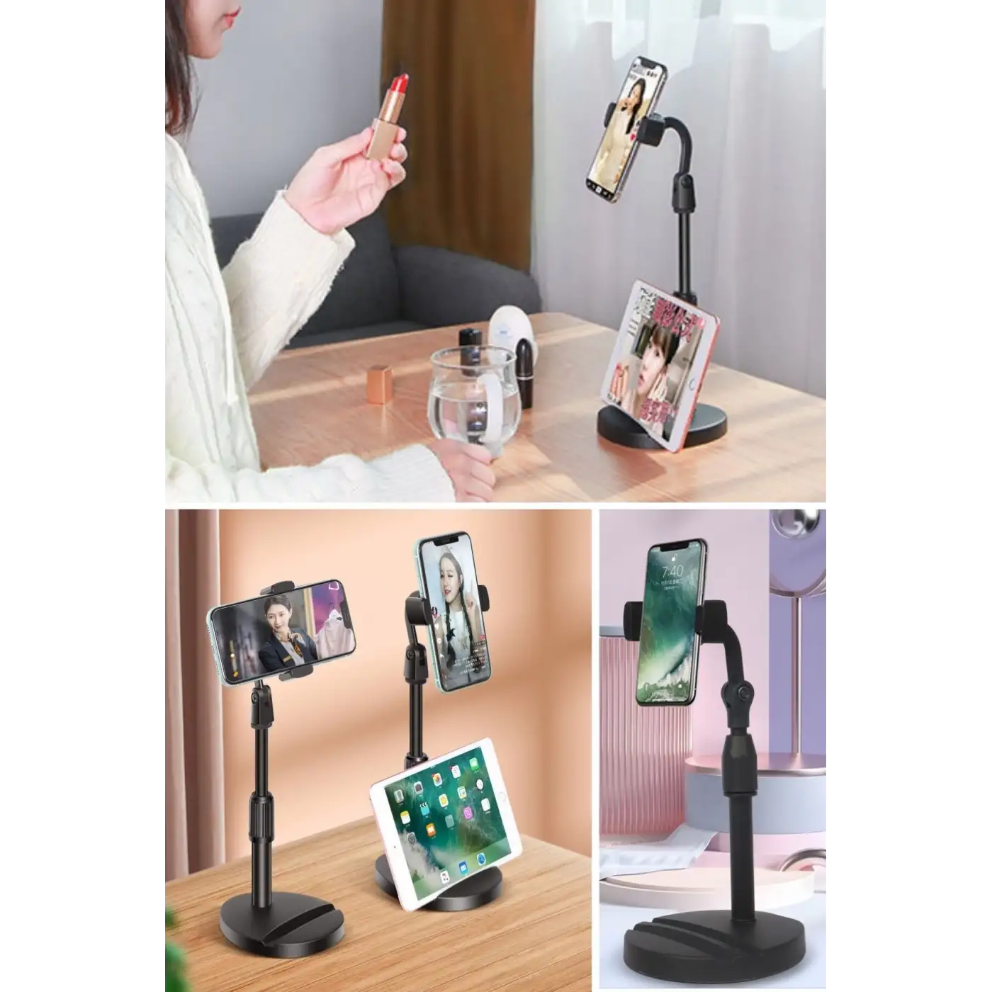 Masa Üstü Tablet Ve Telefon Tutucu Plastik Aparat Siyah Telefon Standı