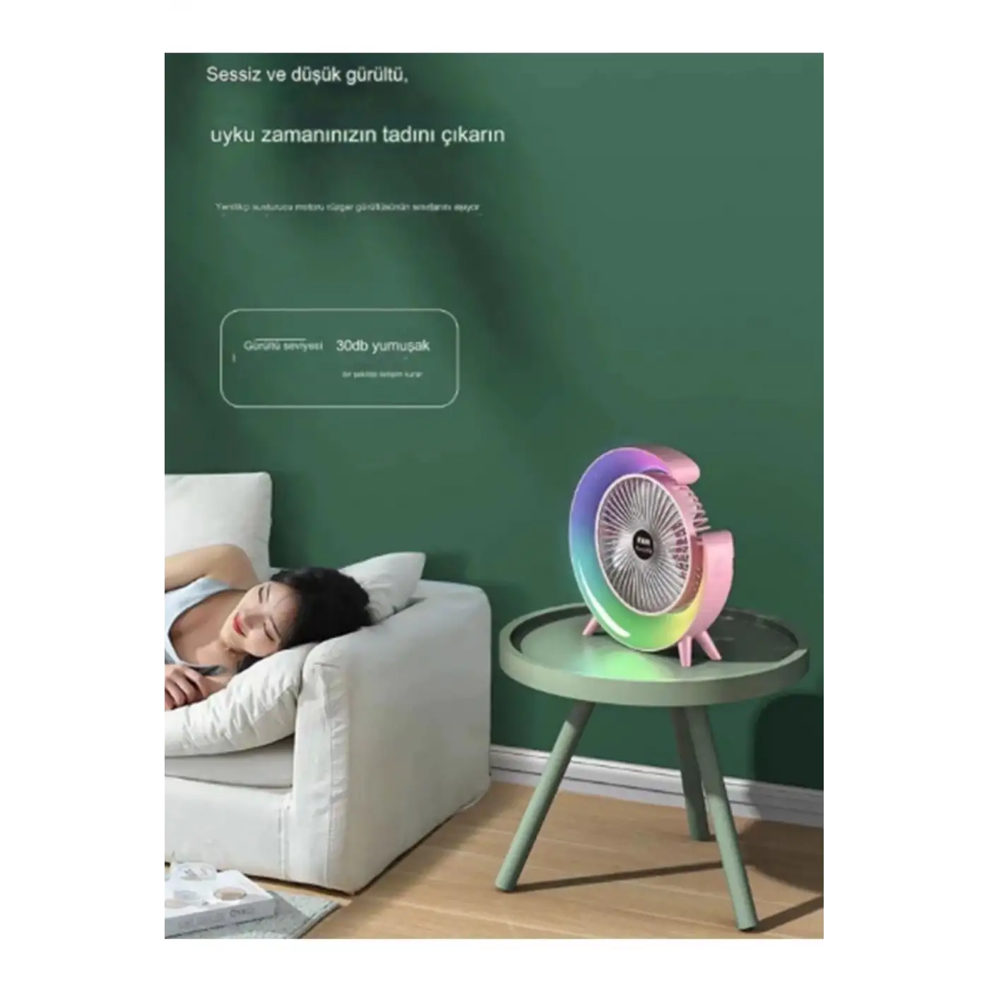 Masaüstü Vantilatör Usb Şarjlı Rgb Led Işıklı 3 Kademeli 180° Ayarlanabilir Soğutucu Fan Pembe