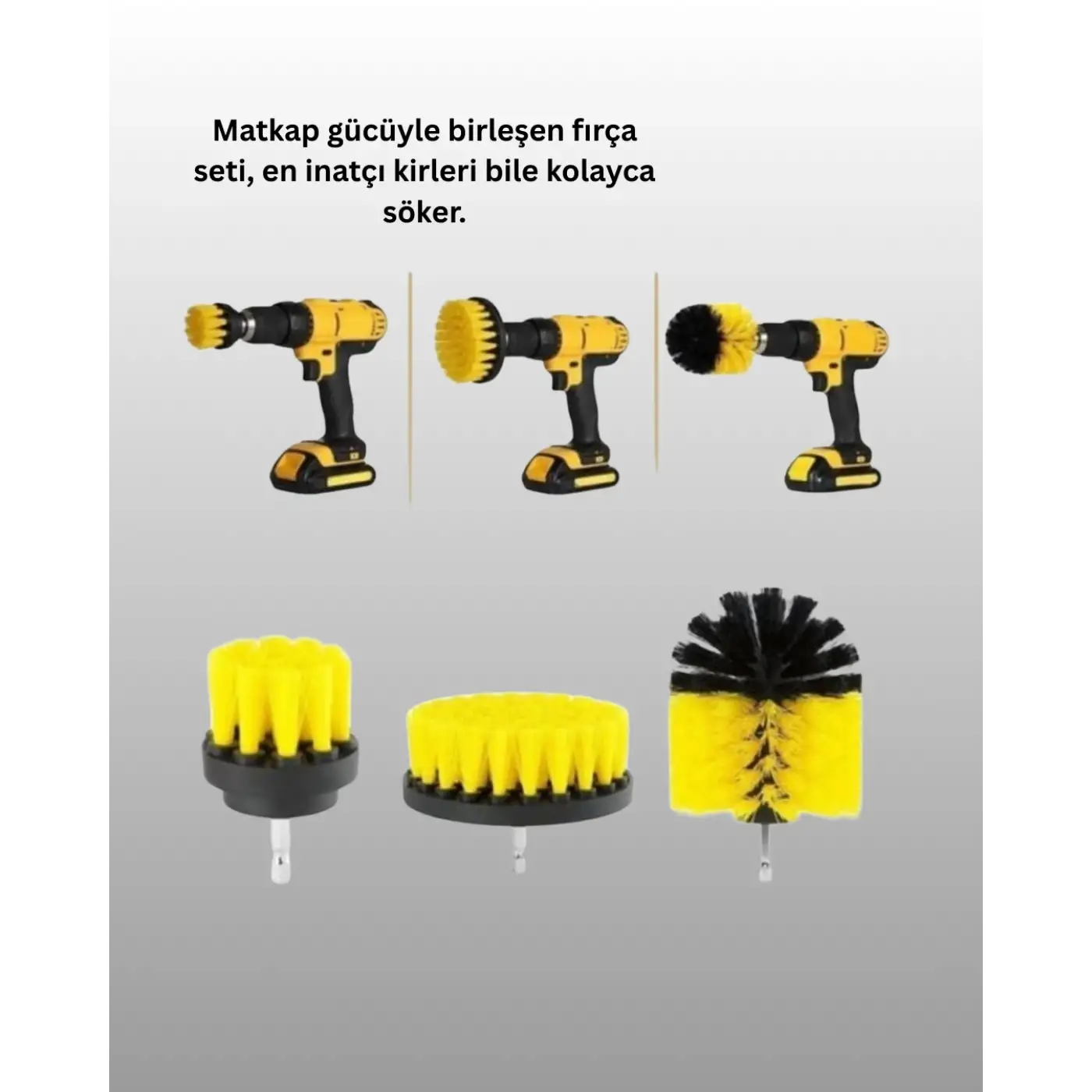 Matkap Uyumlu Temizlik Fırçası Seti 3’lü Çok Amaçlı