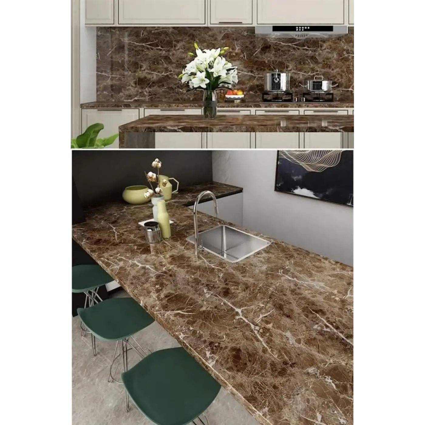 Mermer Desenli Masa Tezgah Mutfak Su Geçirmez Yapışkanlı Folyo Sticker Kahverengi 5x0,6m