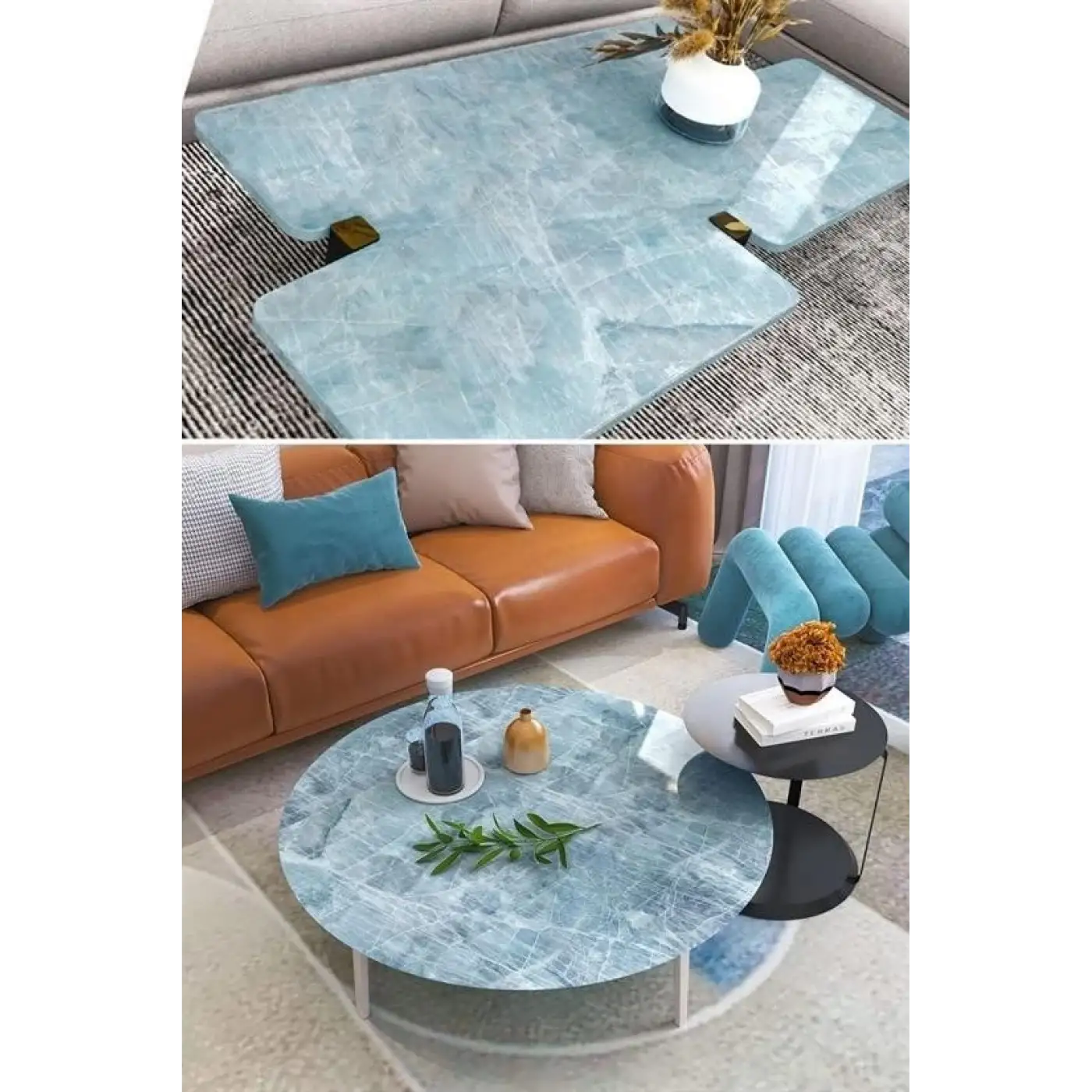 Mermer Desenli Masa Tezgah Mutfak Su Geçirmez Yapışkanlı Folyo Sticker Mavi 5x0,6m