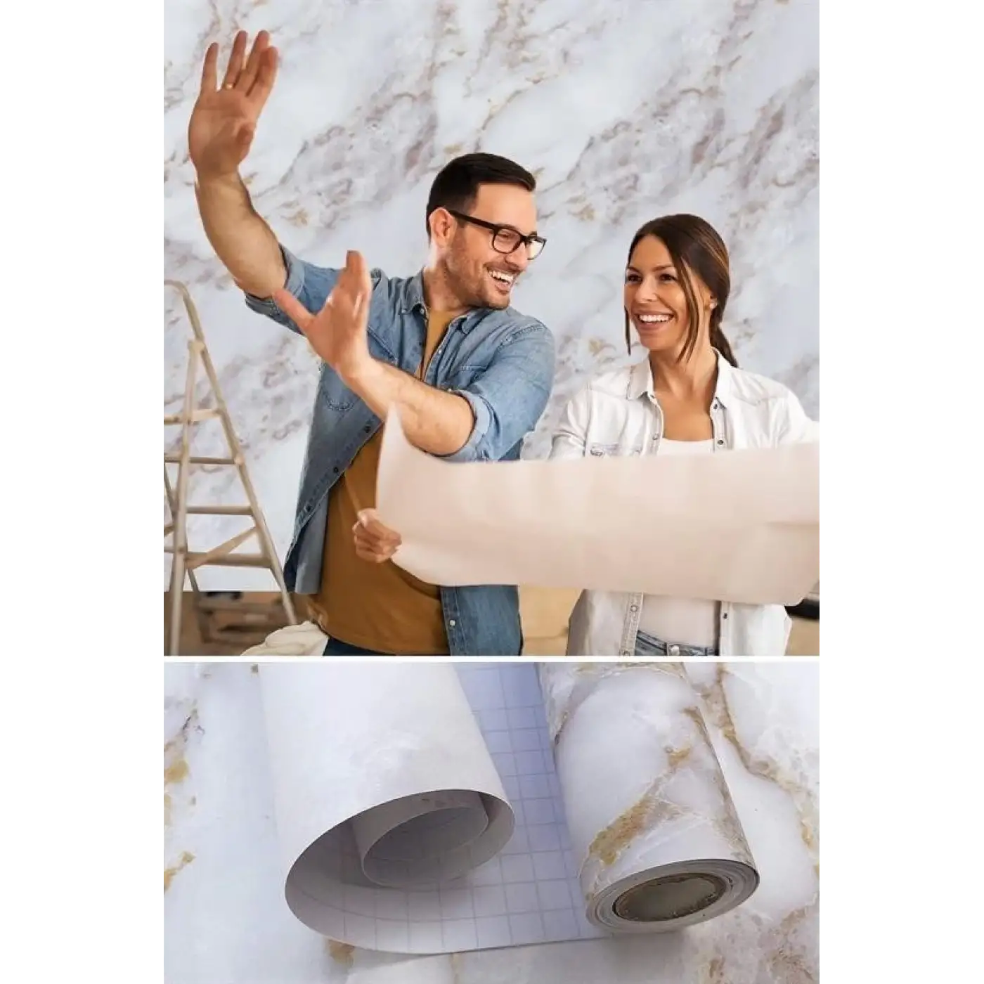 Mermer Desenli Masa Tezgah Mutfak Su Geçirmez Yapışkanlı Folyo Sticker Sarı 5x0,6m