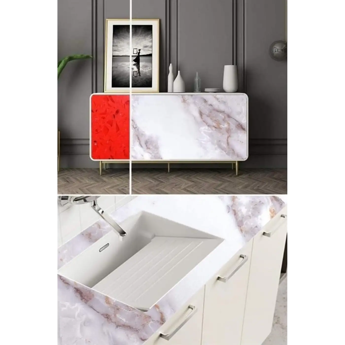 Mermer Desenli Masa Tezgah Mutfak Su Geçirmez Yapışkanlı Folyo Sticker Sarı 5x0,6m