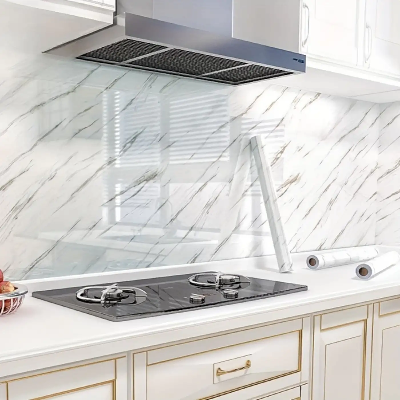 Mermer Desenli Mutfak Duvar Kağıdı Sticker - 5mx60cm Su Geçirmez, Yağa Dayanıklı, Yüksek Sıcaklığa Dayanıklı Tezgah, Dolap, Ocak Yenileme Folyosu T04