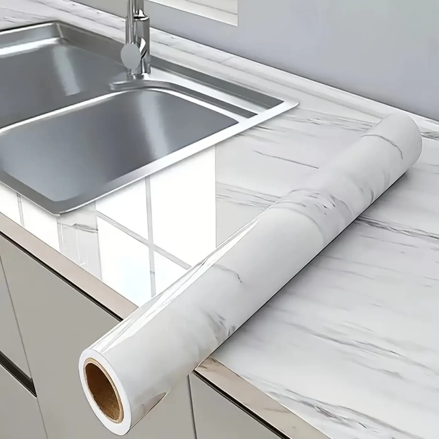 Mermer Desenli Mutfak Duvar Kağıdı Sticker - 5m x 60cm: Su ve Yağa Dayanıklı, Yüksek Sıcaklık Esnekliğine Sahip Tezgah, Dolap, Ocak Yenileme Folyosu T10