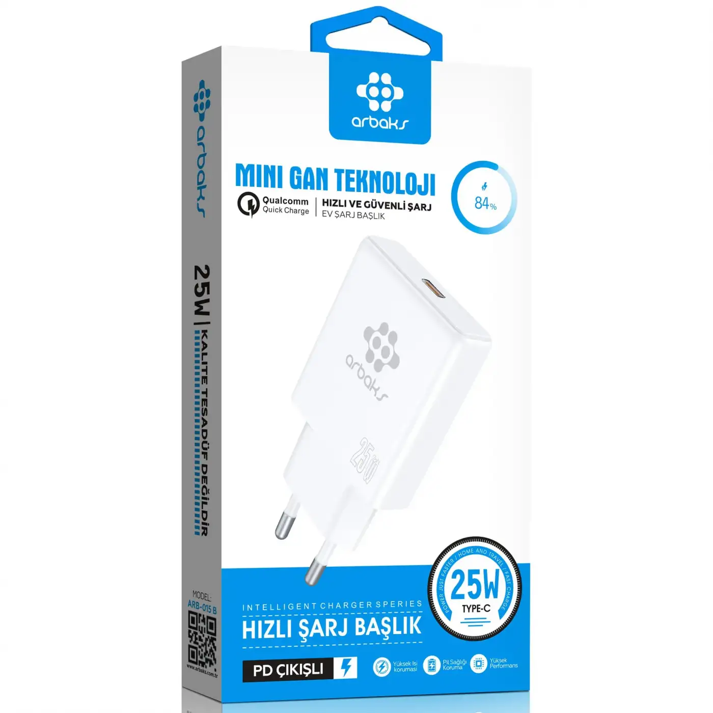 Mini GaN Teknoloji 25W PD 25W Tek Girişli Hızlı Şarj Başlik Arbaks ARB-015B