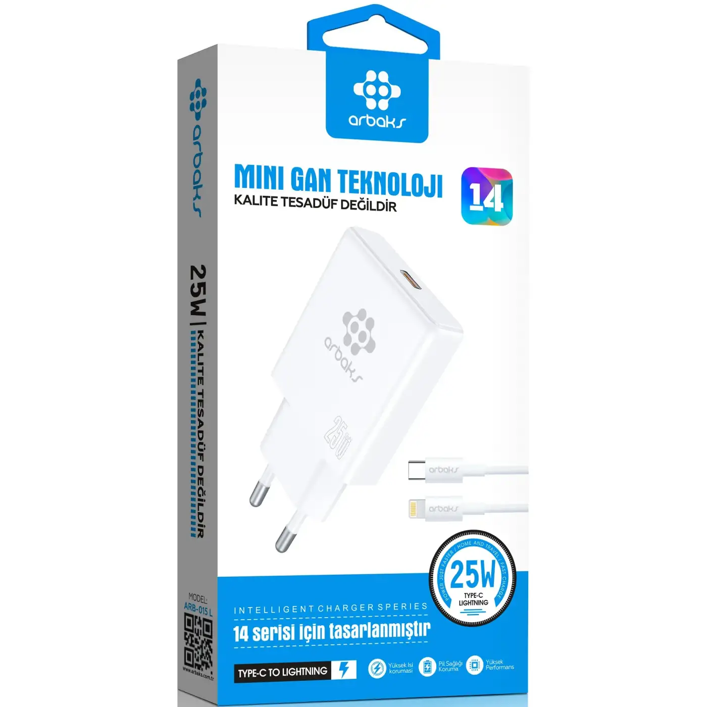 Mini GaN Teknoloji 25W Type-C To İphone Hızlı Şarj Cihazı Arbaks ARB-015L