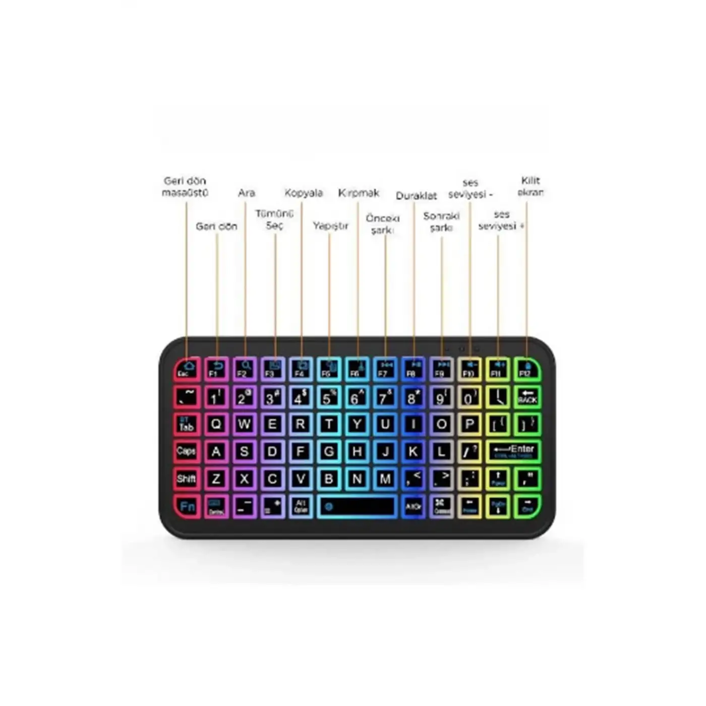 Mini Klavye Smarttv Işıklı Bluetooth Kablosuz Televizyon Ps3 Dizüstü Tabletler Ve Telefonlar İçin