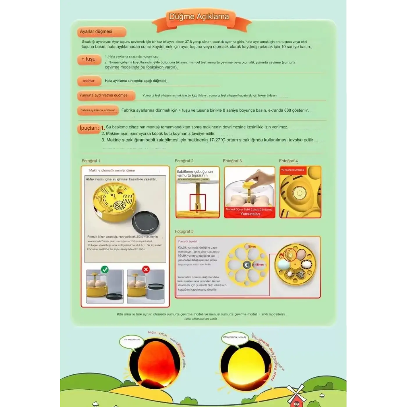 Mini Otomatik Ev Tipi Kuluçka: Elektrikli Tavuk ve Kuş Kuluçka Makinesi 6 Yumurtalı MX-6