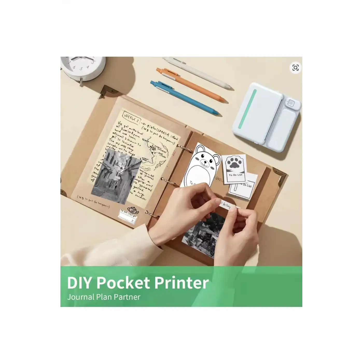 Mini Taşınabilir Yazıcı 13 Rulo Kağıtlı Mürekkepsiz Etiket Yazıcısı Mini Termal Yazıcı