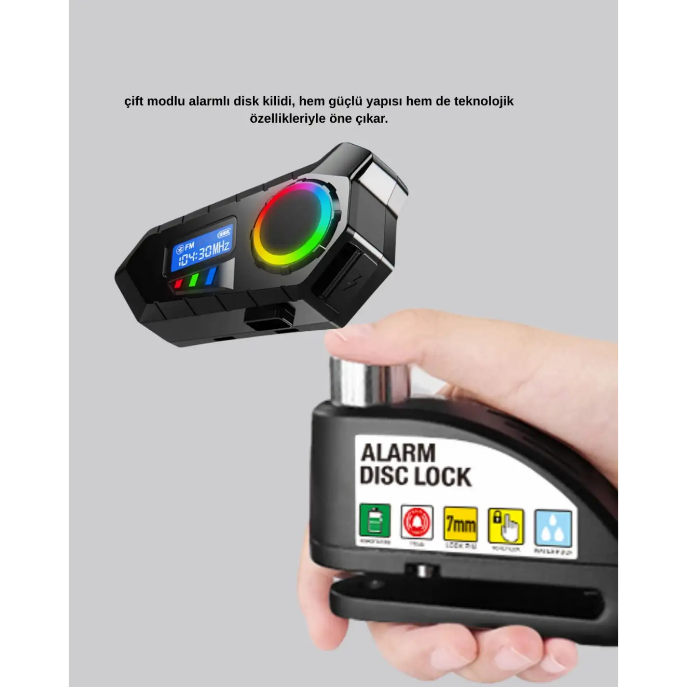 Motosiklet ve Günlük Kullanım İçin Bluetooth Hoparlör ve Disk Kilidi Seti