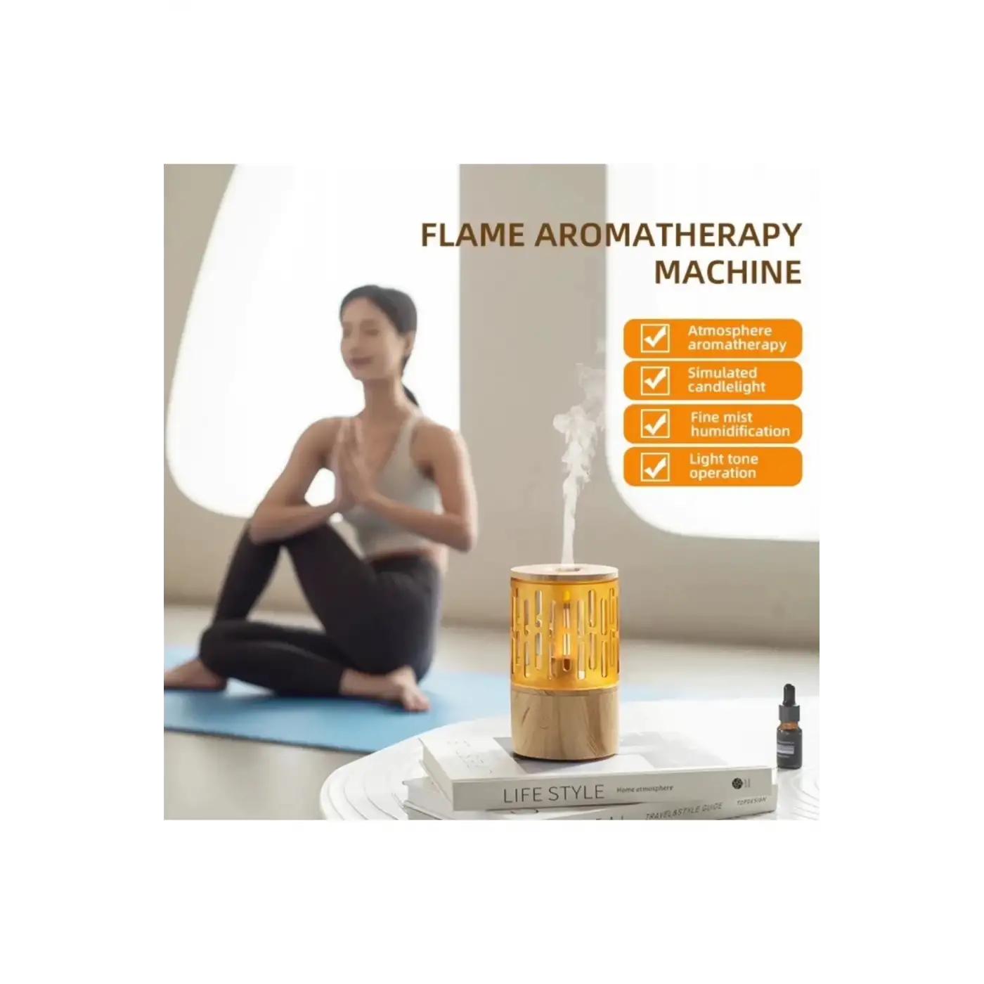 Mum Işığı Görünümlü Taşınabilir 125ml Kapasiteli Işıklı Aroma Yayıcı Hava Nemlendirici