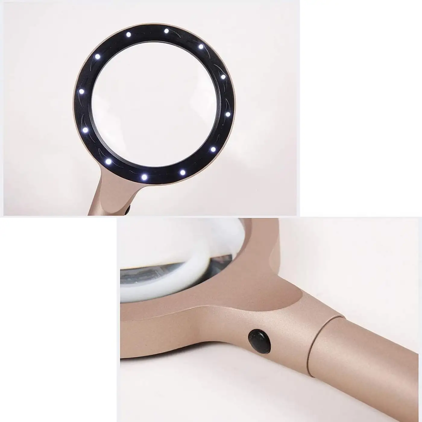 -12 Led Işıklı 10x Büyüteç  ,Yaşlılar Ve Çocuklar Için Okuma saplı  metal büyüteç 8013