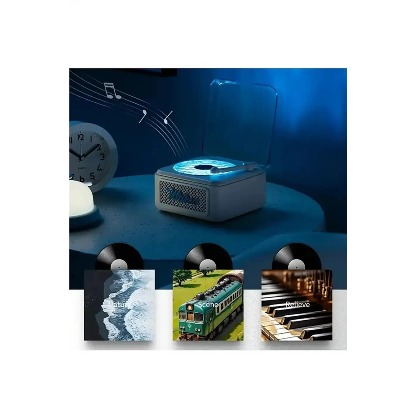 Nostalji Mini Plak Görünümlü Radyolu Bluetooth Hoparlör 3d Ses Dalgası Retro Müzik Plak Pembe