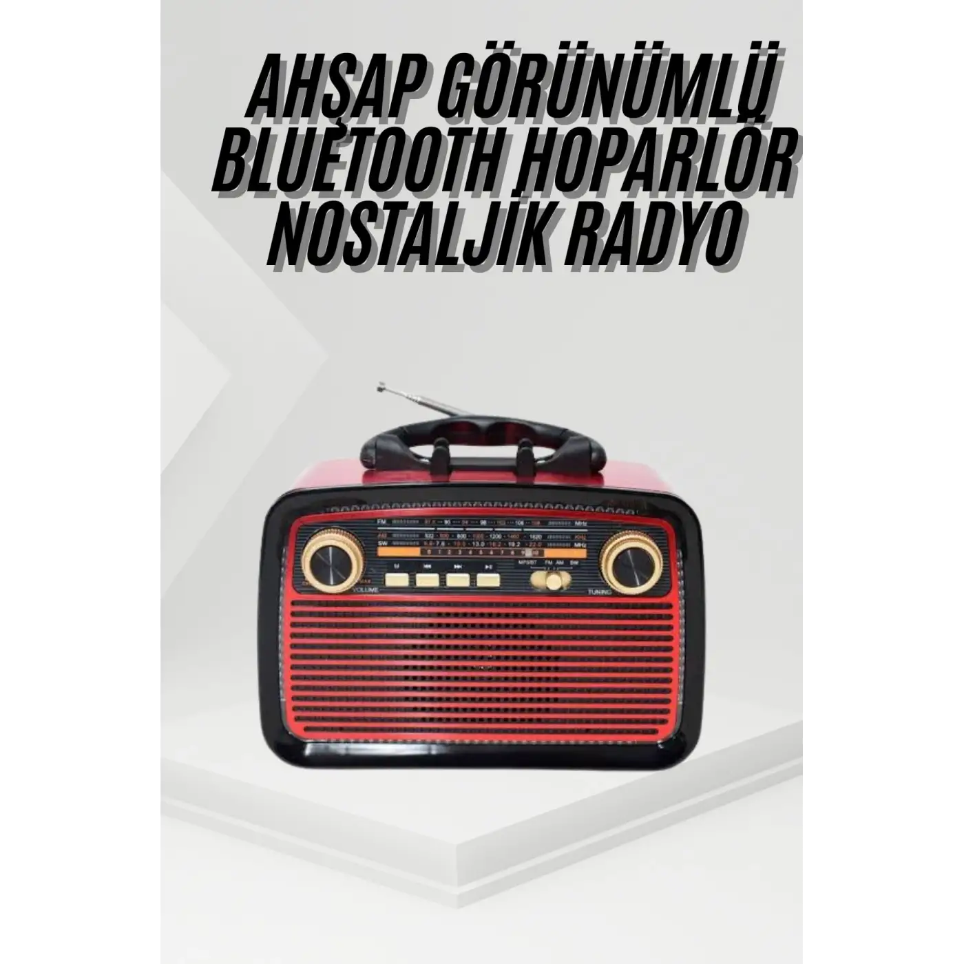 Nostalji Radyo Bluetooth Hoparlör USB-SD Kart Giriş Led Fener Işıklı Bataryalı Pilli
