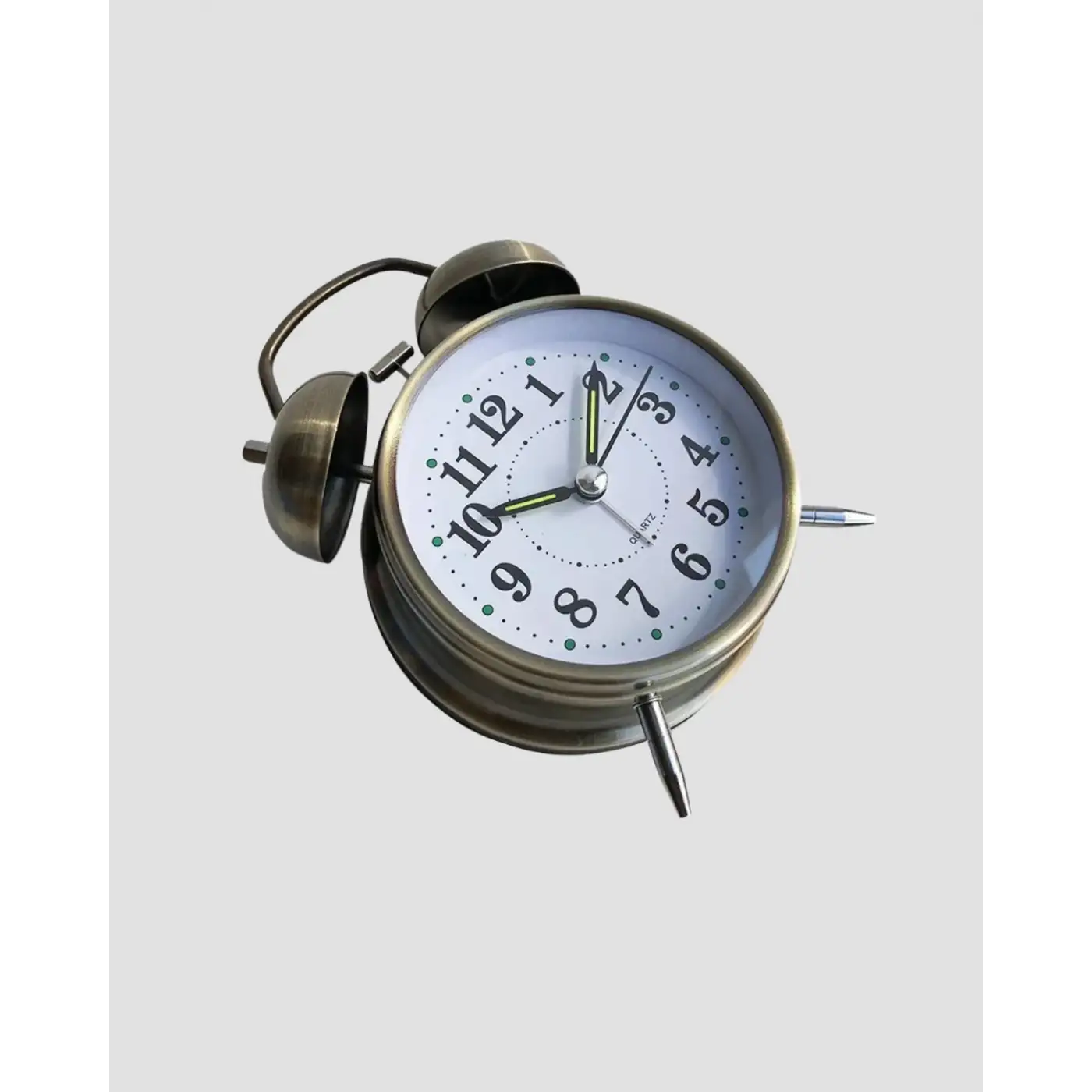 Nostaljik Büyük Boy Metal Masa Saati Bronz Kaplama ve Yüksek Sesli Alarm