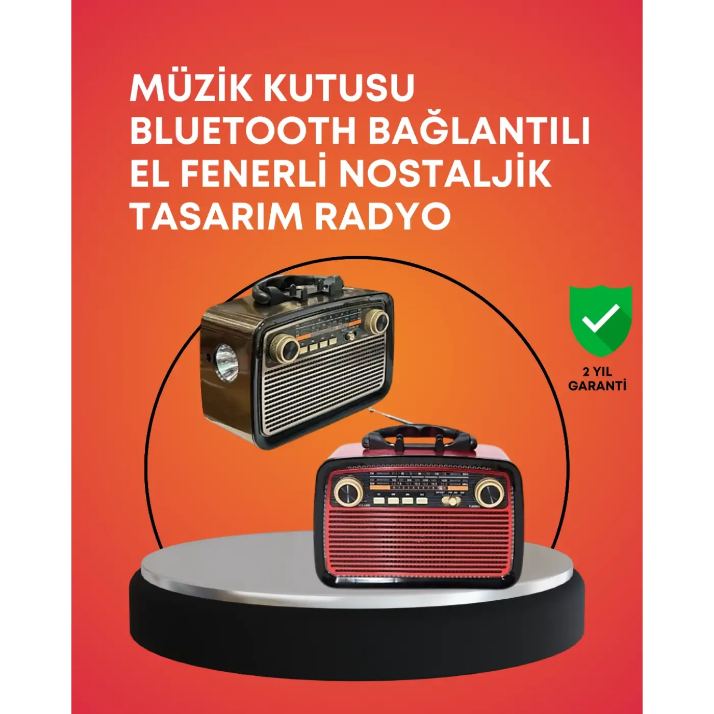Nostaljik Radyo Görünümlü Bluetooth Hoparlör – FM/AM Yayın, Kablosuz Bağlantı, Şarj Edilebilir
